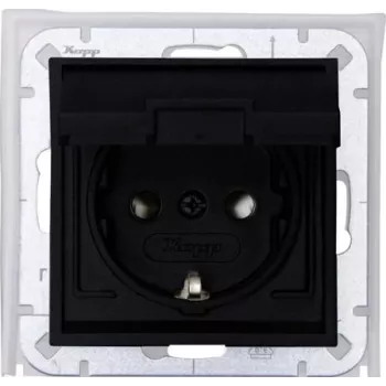 HEINRICH KOPP 954050001 Tomada com contacto de proteção para embutir com tampa basculante, IP44, 16 A, 250 V, preto