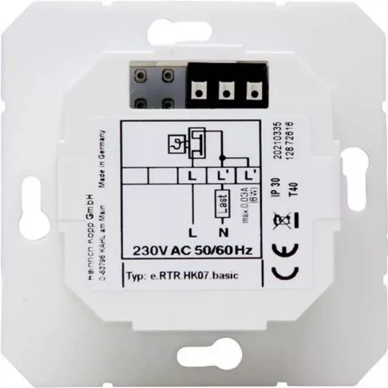 HEINRICH KOPP HK07 Basic Termostato ambiente eletrónico, 230V, 50Hz, 0°C a 40°C, IP20, branco puro 296529003