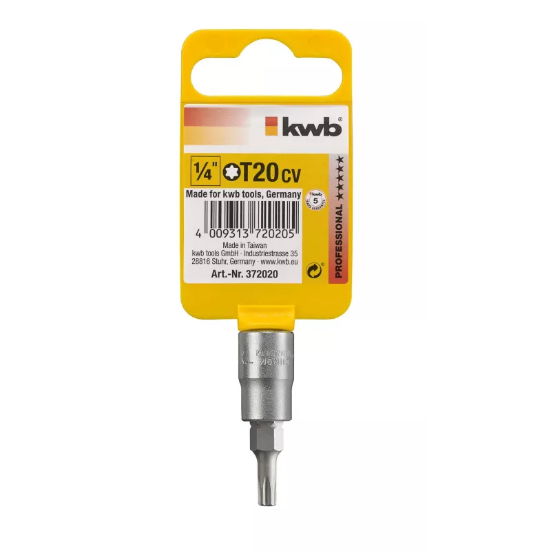 kwb 372020 Bit de aparafusar Torx T20 1/4 polegadas sextavado, 25 mm, aço S2