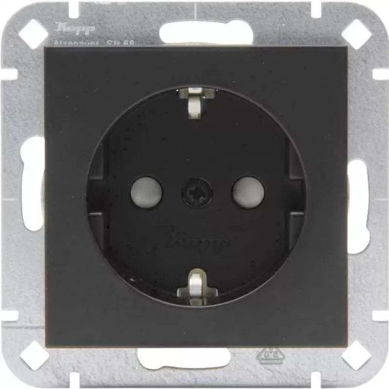 Kopp tomada SCHUKO com proteção reforçada contra contacto, preto mate, HK07, 16 A, 250 V, montagem encastrada 940050000