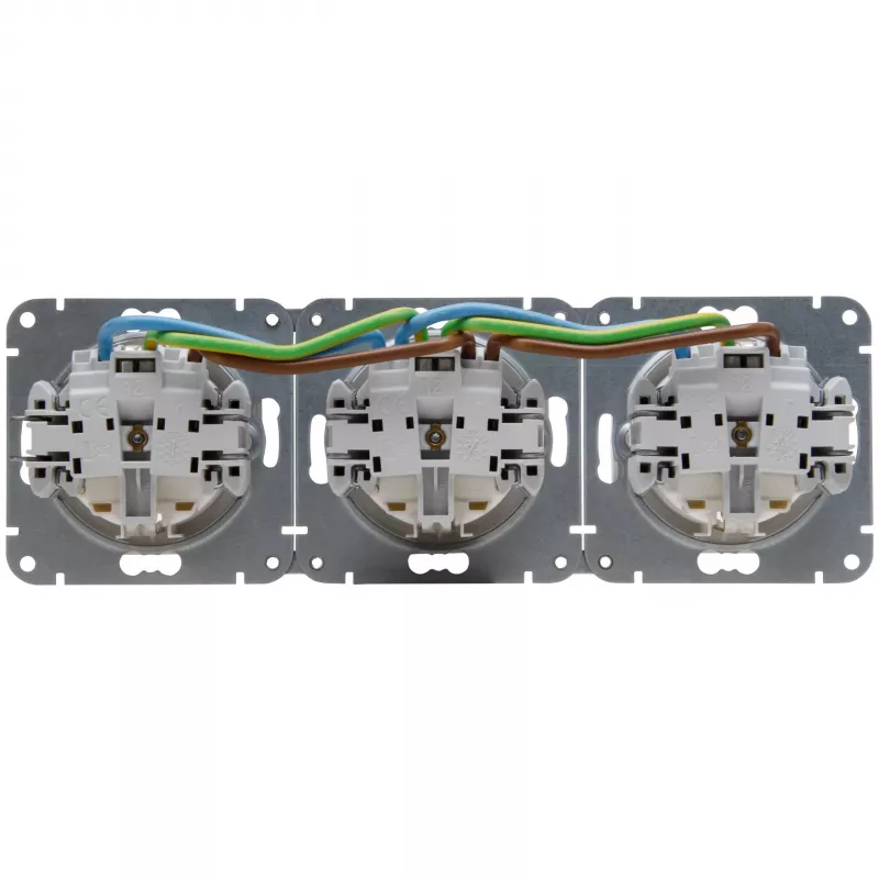 HEINRICH KOPP HK07 KombiQuick tomada Schuko horizontal 3 módulos com proteção para crianças, branco puro 133429002
