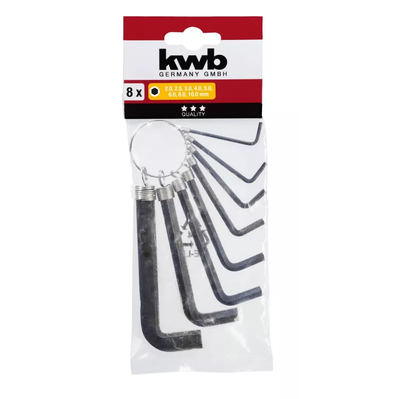 kwb conjunto de 8 chaves Allen, métrico, aço cromo-vanádio, forma L, tamanhos 2-10 mm 147388