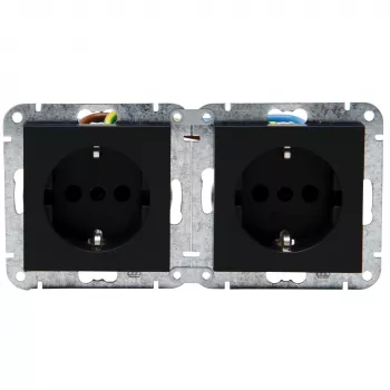HEINRICH KOPP HK07 KombiQuick tomada encastrada horizontal 2 módulos com proteção para crianças, preto 133850006