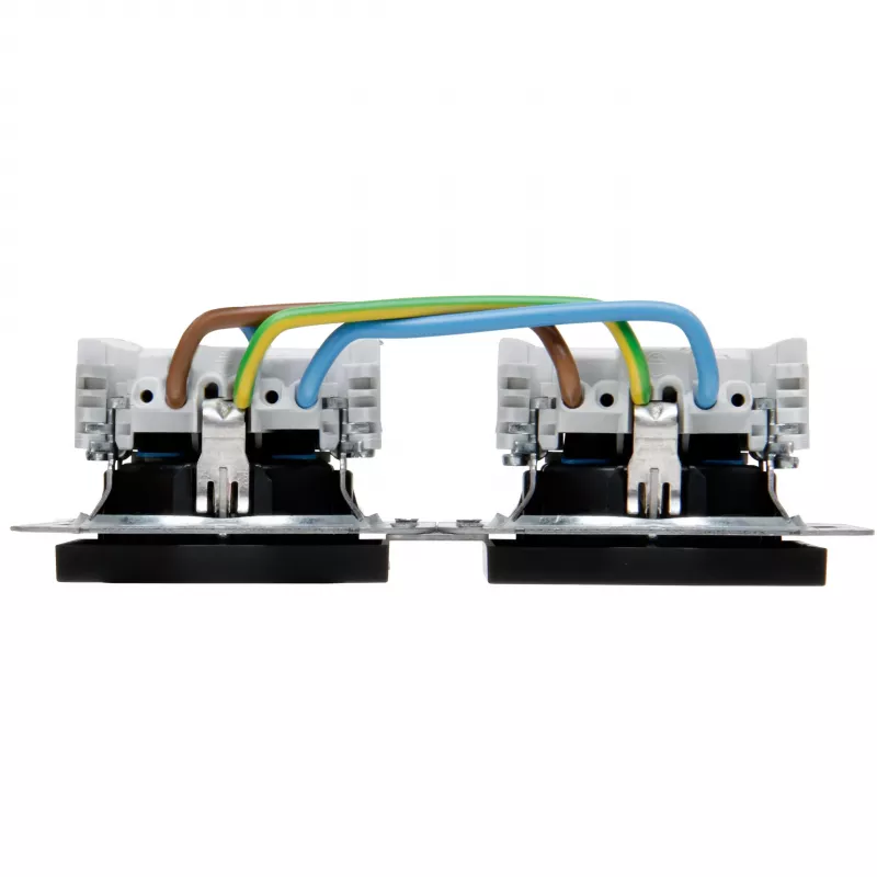 HEINRICH KOPP HK07 KombiQuick tomada encastrada horizontal 2 módulos com proteção para crianças, preto 133850006