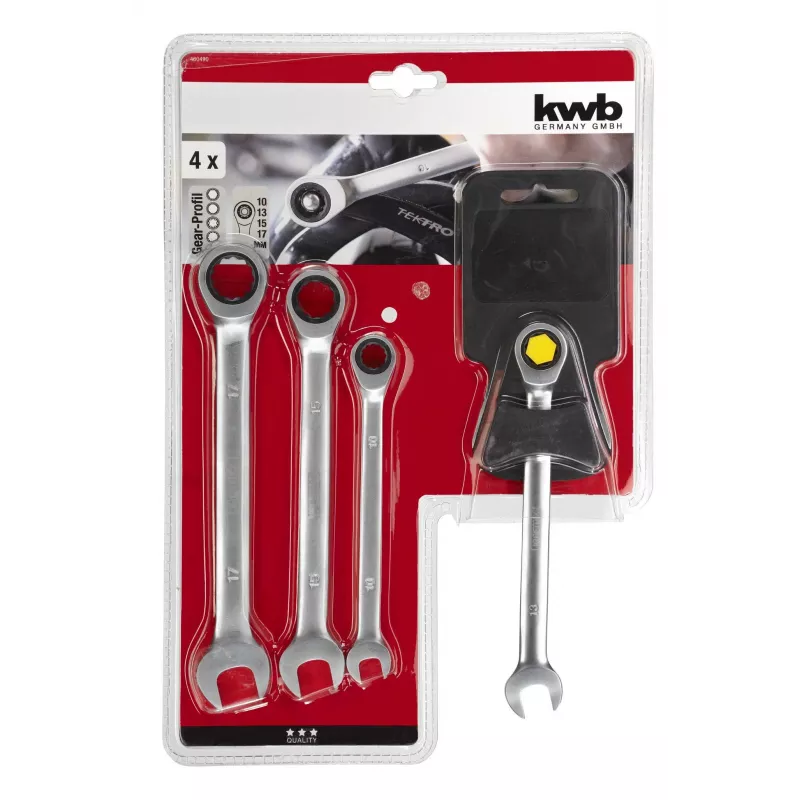 KWB 460490 Conjunto de 4 chaves de caixa com catraca dupla 10-17 mm