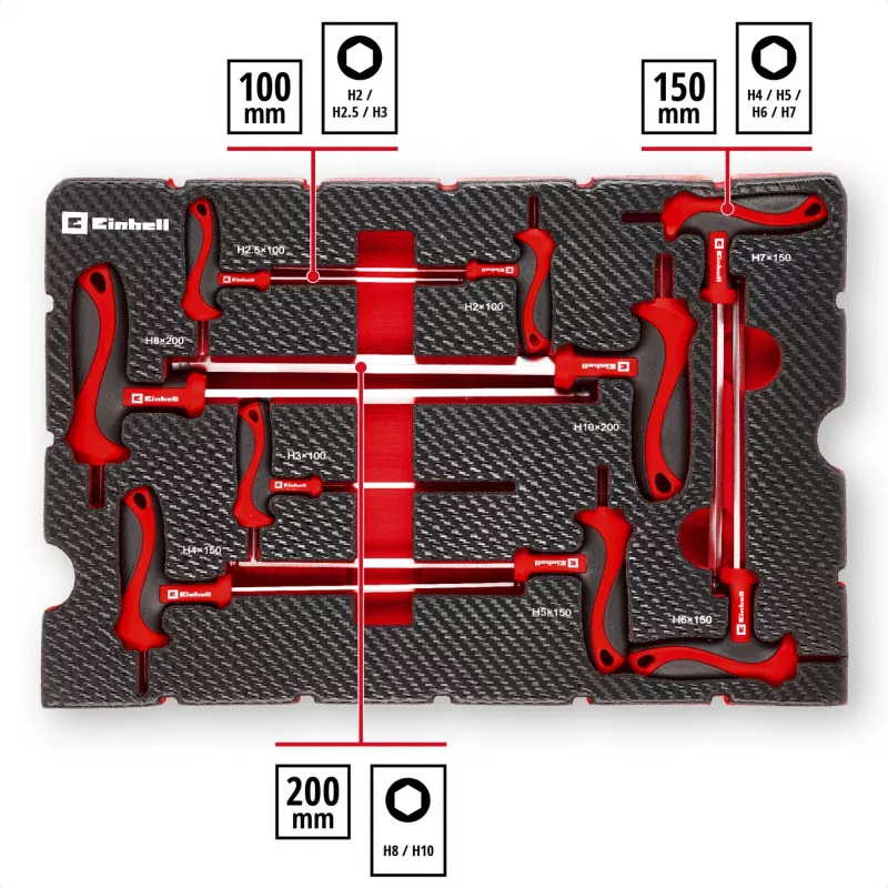 Einhell 370526 Conjunto de inserto de mala de 9 peças para E-Case, vermelho/preto