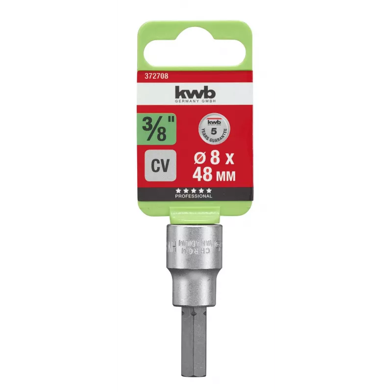 kwb 372708 Bit de chave de caixa sextavado exterior de 8 mm com encaixe de 3/8 polegadas