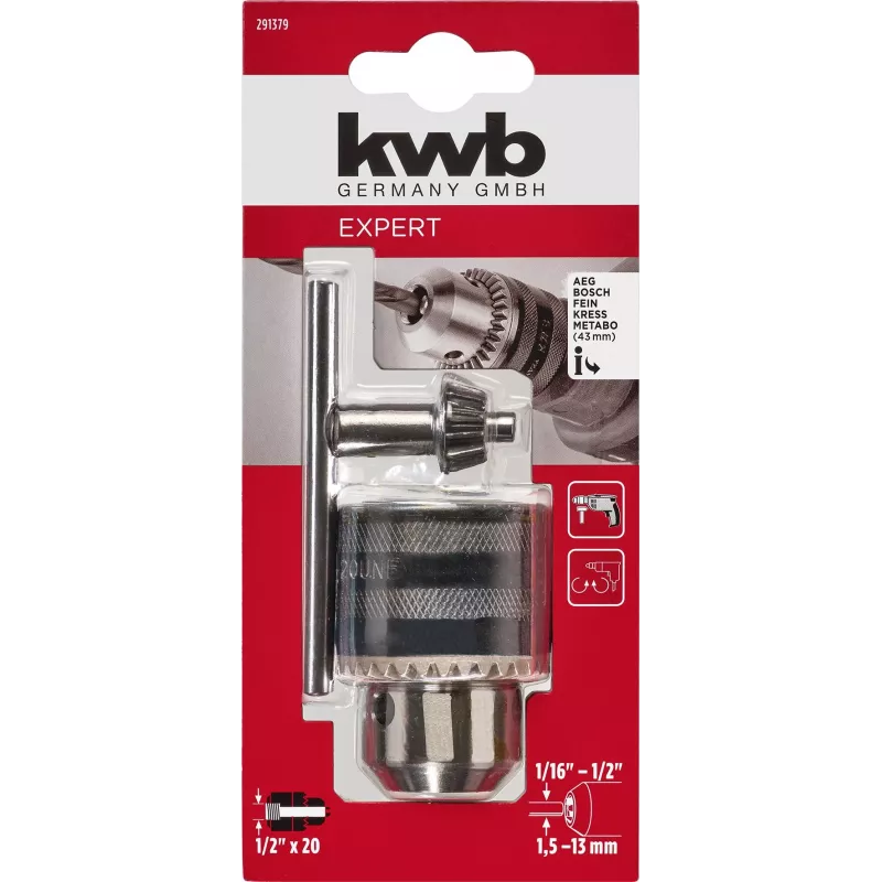 kwb Porta-brocas de coroa dentada, 1/2 polegada-20 UNF, 1,5-13 mm, resistente a impactos 291379