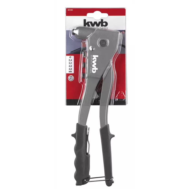 kwb 407200 Rebiteira manual com 4 bicos (2,4-4,8 mm), rebiteira manual para rebites de alumínio e aço