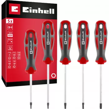 Einhell Conjunto de chaves de fendas Torx universal T10-T30, 5 peças, pontas magnéticas, aço cromo-vanádio, cabos ergonómicos bi-material, oficina e bricolage 370537