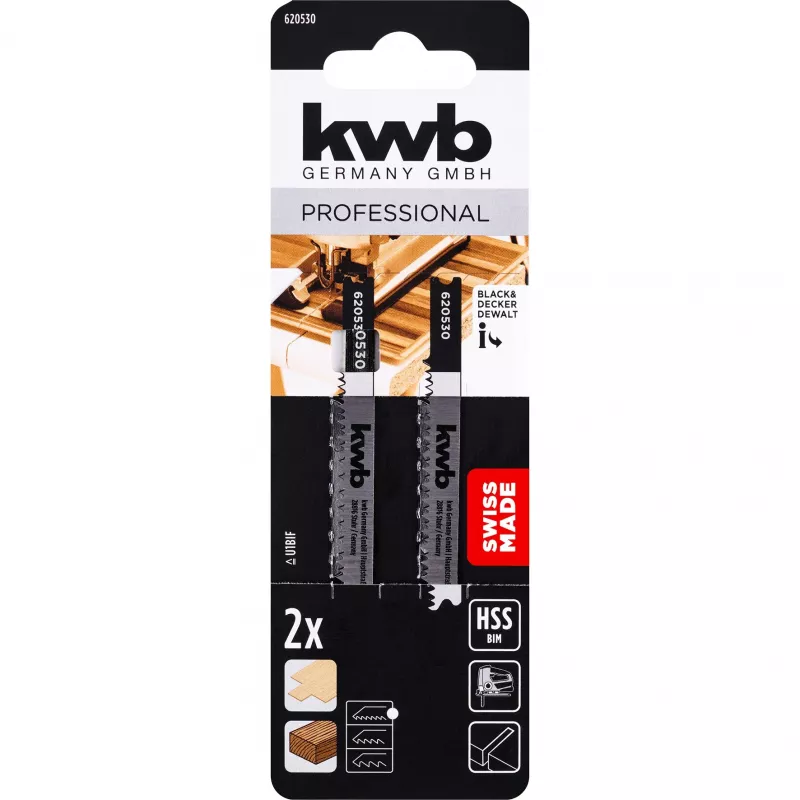 kwb 620530 Lâminas de serra de vaivém bi-metal para laminado e madeira, haste T, pack de 2