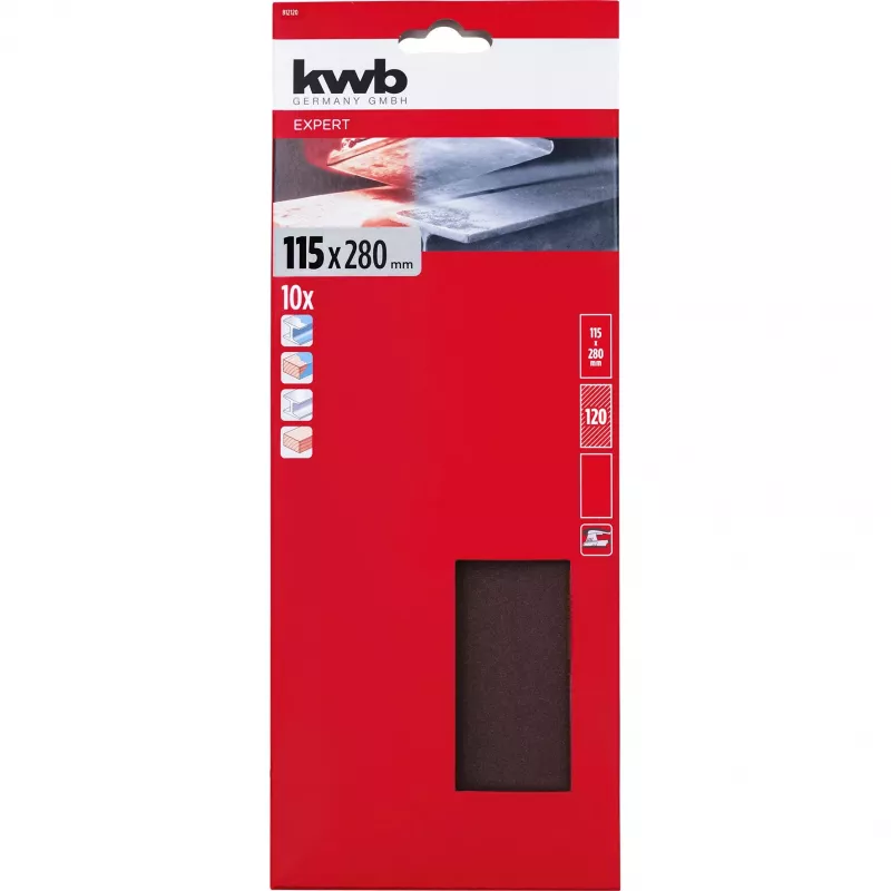 KWB 812120 Folhas de lixa de óxido de alumínio P120, 280 x 115 mm, 10 unid.