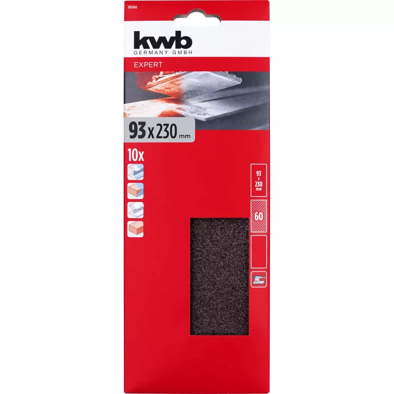 KWB 815060 Folhas de lixa, grão 60, 230 mm x 93 mm, 10 unid.