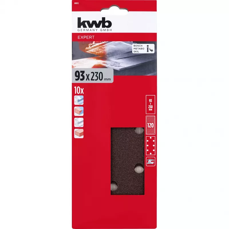 KWB 818112 Folhas de lixa grão 120, 230 x 93 mm, 10 unid.