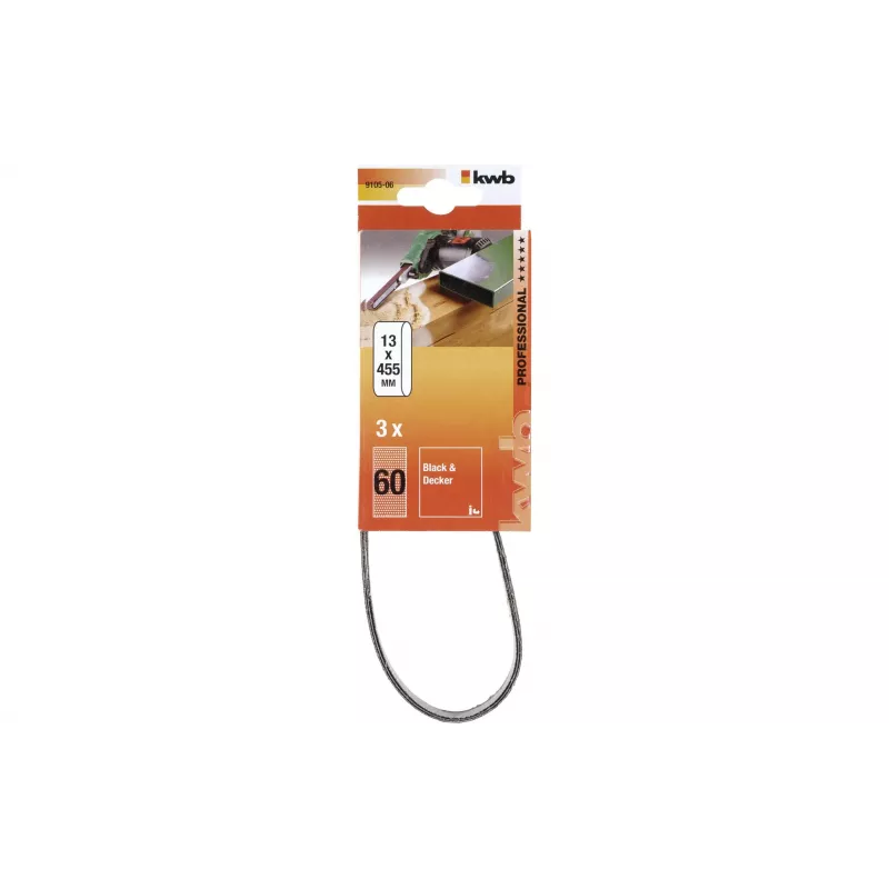 kwb 910506 Conjunto de cintas de lixa, grão 60, 457 mm x 13 mm, 3 unid.