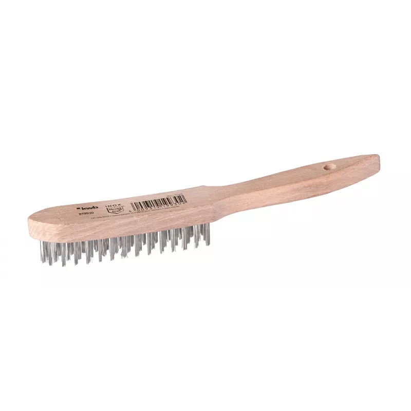 kwb 919930 Escova de arame manual, 3 filas, arame de aço, cerdas onduladas, cabo de plástico, 255 mm