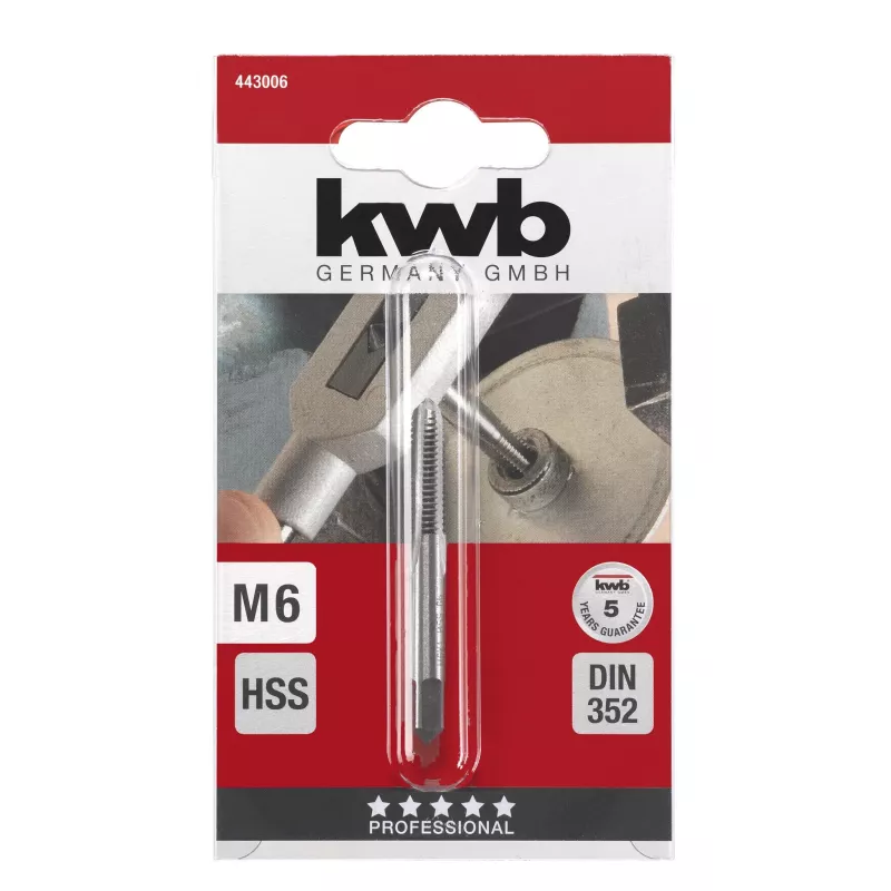 kwb 443006 Macho de roscar manual HSS M6 x 1,0 DIN 352 macho de desbaste, 1 unid.