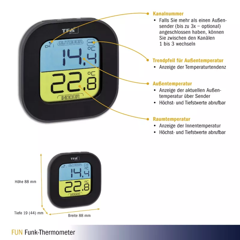 TFA Dostmann Termo-higrómetro digital quadrado 1,5V 61x24x61mm preto 30.3068.01