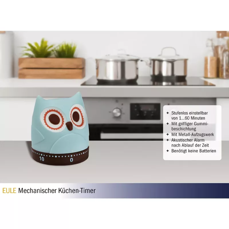 TFA Dostmann Coruja Temporizador de cozinha mecânico, turquesa, 60 minutos, analógico, sem pilhas 38.1039