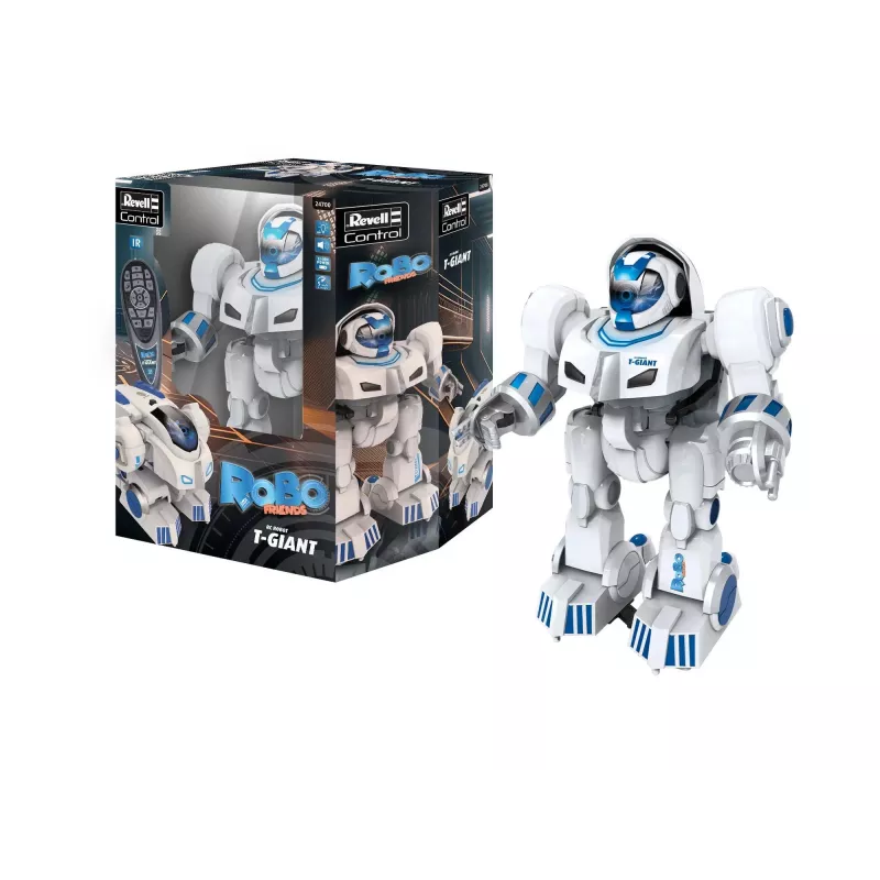 Revell Control T-Giant RC robô - 2,4 GHz, lançador de discos de espuma, efeitos LED, branco/cinzento/laranja 24700