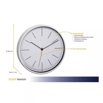 TFA Dostmann 60.3049.02 Relógio de parede de quartzo redondo branco