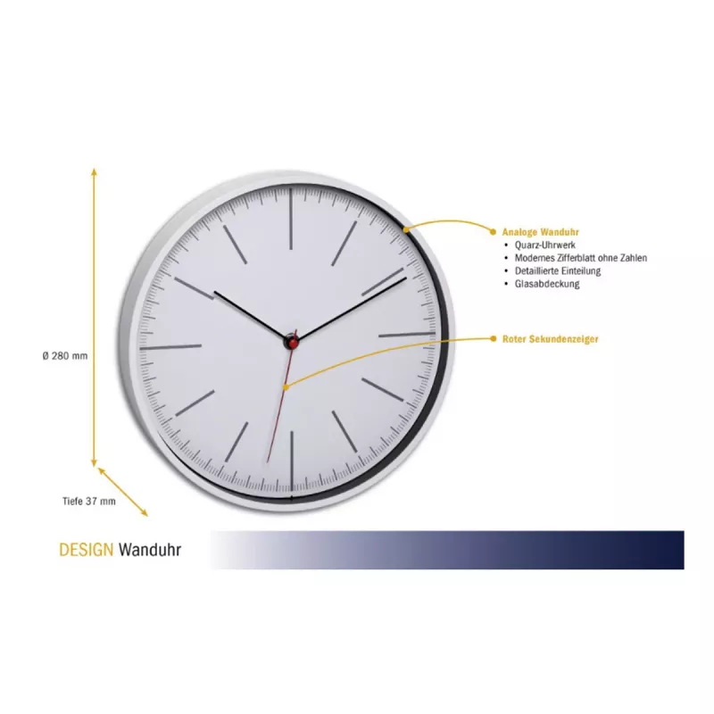TFA Dostmann 60.3049.02 Relógio de parede de quartzo redondo branco