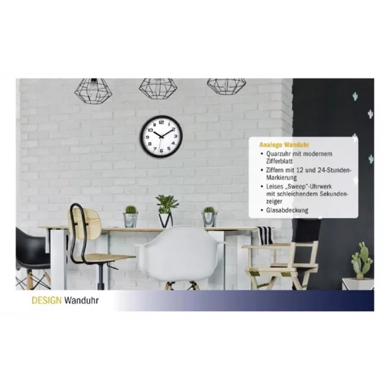 TFA Dostmann 60.3050.01 Relógio de parede de quartzo 305 mm preto