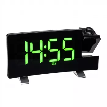 TFA Dostmann Despertador radiocontrolado com projeção e função de carregamento USB - Despertador digital - Retangular - Preto - Plástico - Hora - LED (60.5015.04)