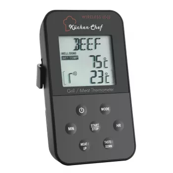 TFA Dostmann 14.1504 Termómetro de grelhar com sonda de cabo, alarme, temporizador, monitorização da temperatura interna para cozedura lenta, carne de porco, carne de vaca, caça, peru, borrego, coelho