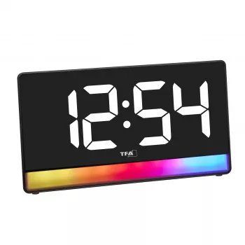 TFA Dostmann 60.2051.01 Despertador de quartzo preto com função de carregamento