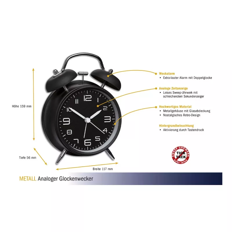 TFA Dostmann Despertador mecânico 60.1025 preto