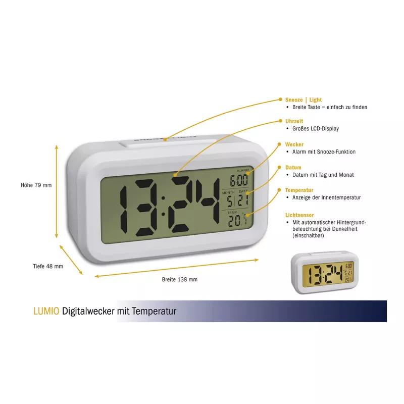 TFA Dostmann 60.2018.02 Despertador digital branco