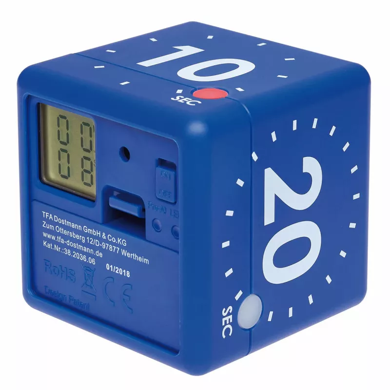 TFA Dostmann Timer CUBE Temporizador de cubo digital, azul 38.2036.06