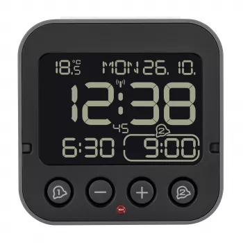 TFA Dostmann 60.2552.01 Despertador com rádio preto com alarme duplo