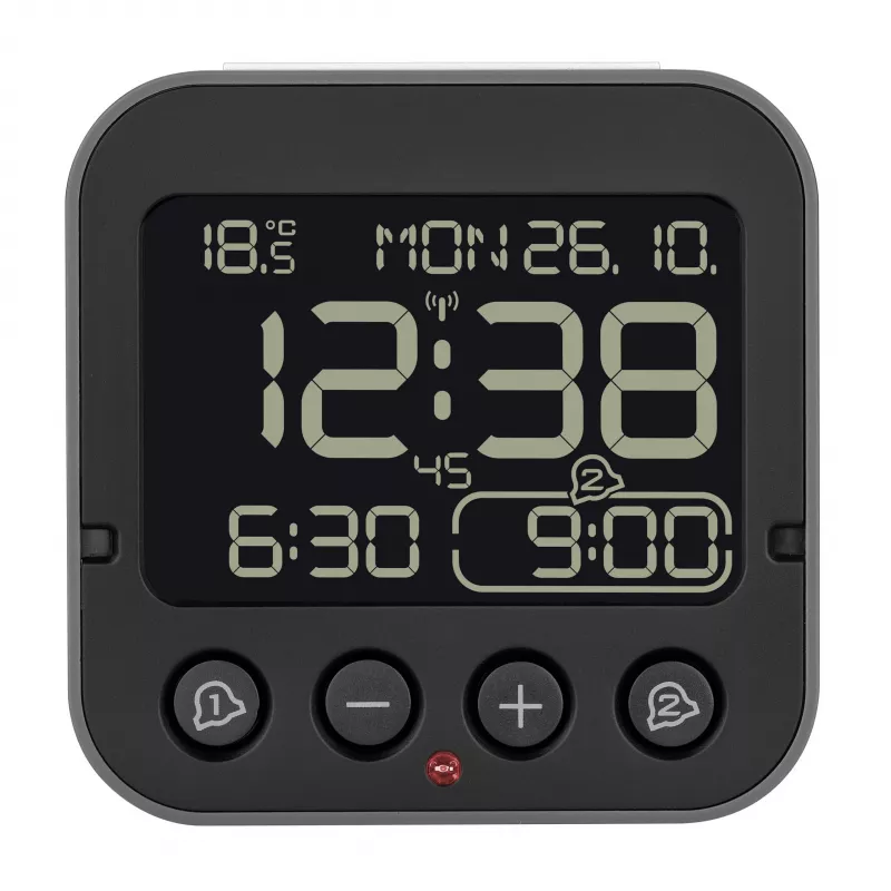 TFA Dostmann 60.2552.01 Despertador com rádio preto com alarme duplo
