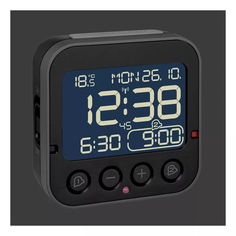 TFA Dostmann 60.2552.01 Despertador com rádio preto com alarme duplo