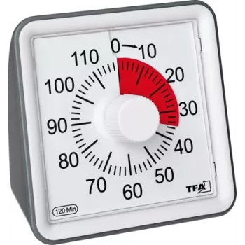 TFA DOSTMANN VISUAL Temporizador branco analógico contagem decrescente mecânica de 60 minutos com funcionamento silencioso e alarme acústico (38.2043.10)