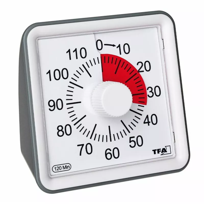 TFA DOSTMANN VISUAL Temporizador branco analógico contagem decrescente mecânica de 60 minutos com funcionamento silencioso e alarme acústico (38.2043.10)