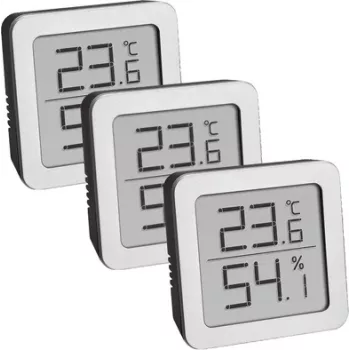 TFA Dostmann 95.2019.54 termo-higrómetro digital conjunto de 3 para monitorização do clima interior, branco/prateado
