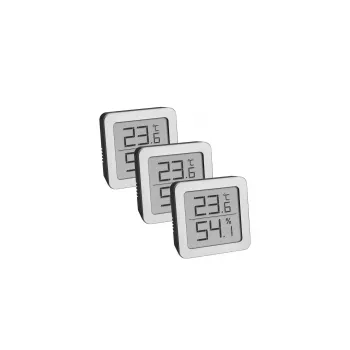 TFA Dostmann 95.2019.54 termo-higrómetro digital conjunto de 3 para monitorização do clima interior, branco/prateado