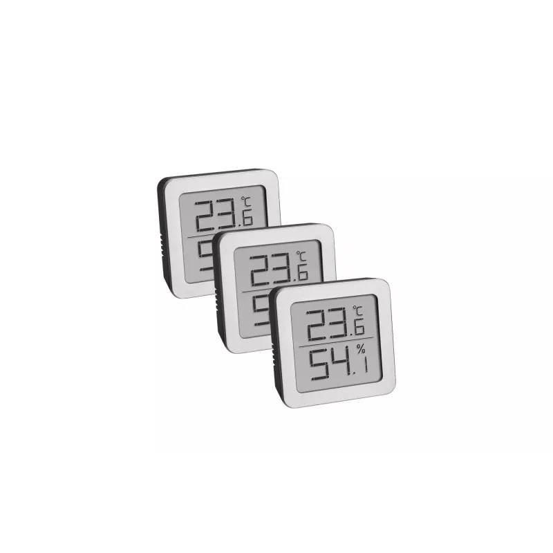 TFA Dostmann 95.2019.54 termo-higrómetro digital conjunto de 3 para monitorização do clima interior, branco/prateado