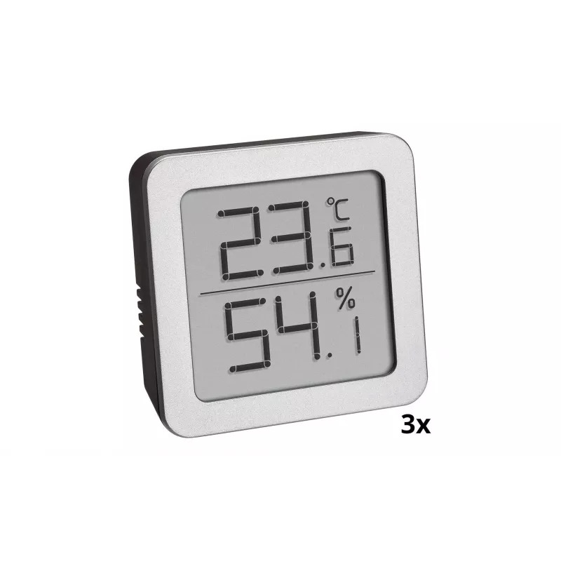 TFA Dostmann 95.2019.54 termo-higrómetro digital conjunto de 3 para monitorização do clima interior, branco/prateado