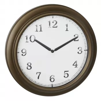 TFA Dostmann 60.3066.53 Relógio de parede exterior em metal - quartzo, latão, resistente a salpicos, 387 mm, visor grande