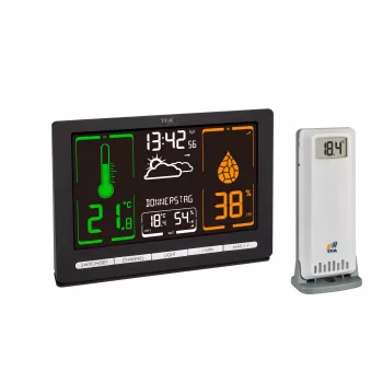 TFA Dostmann METEOCHROME Estação meteorológica sem fios com ecrã a cores, previsão 12-24h, sensor exterior, relógio DCF-77 35.1132.01