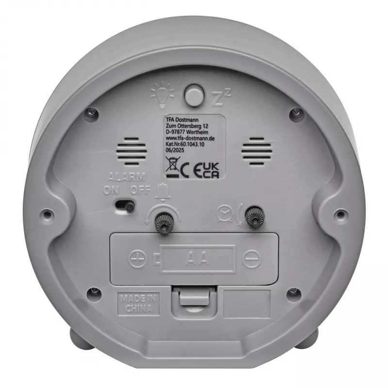 TFA Dostmann 60.1043.10 Despertador de quartzo cinzento com movimento silencioso e alarme crescendo