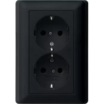 Tomada Schuko Gira System 55, 2 tomadas, preto, placa completa 0783005