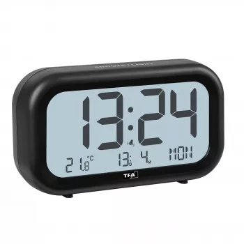 Despertador de quartzo TFA Dostmann 60.2052.01 preto alarme extra alto ecrã grande