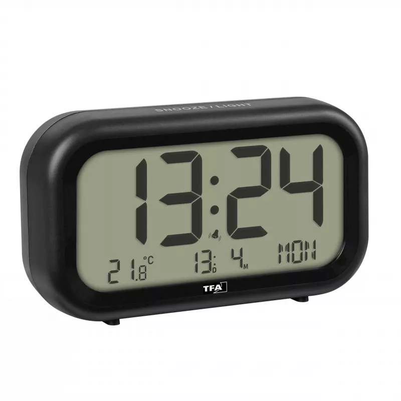 Despertador de quartzo TFA Dostmann 60.2052.01 preto alarme extra alto ecrã grande