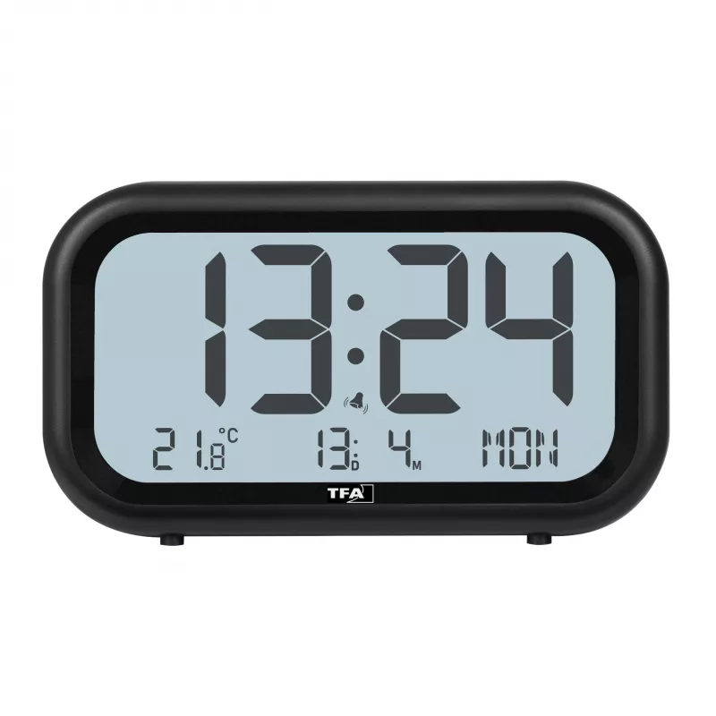 Despertador de quartzo TFA Dostmann 60.2052.01 preto alarme extra alto ecrã grande
