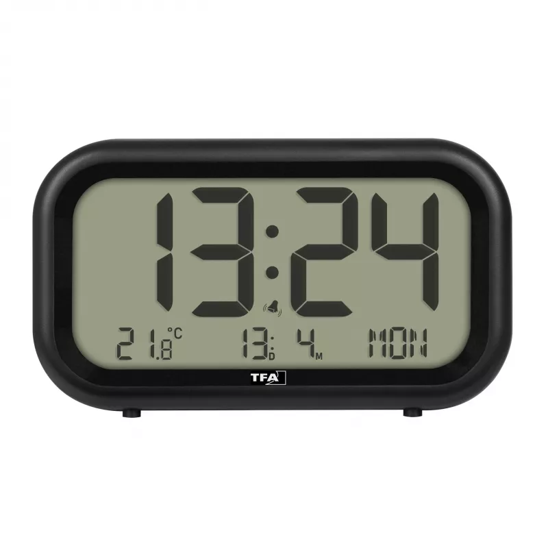 Despertador de quartzo TFA Dostmann 60.2052.01 preto alarme extra alto ecrã grande